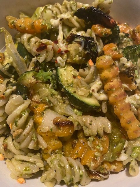 Roasted Vegetable Pesto Pasta - Flourish Your Happiness